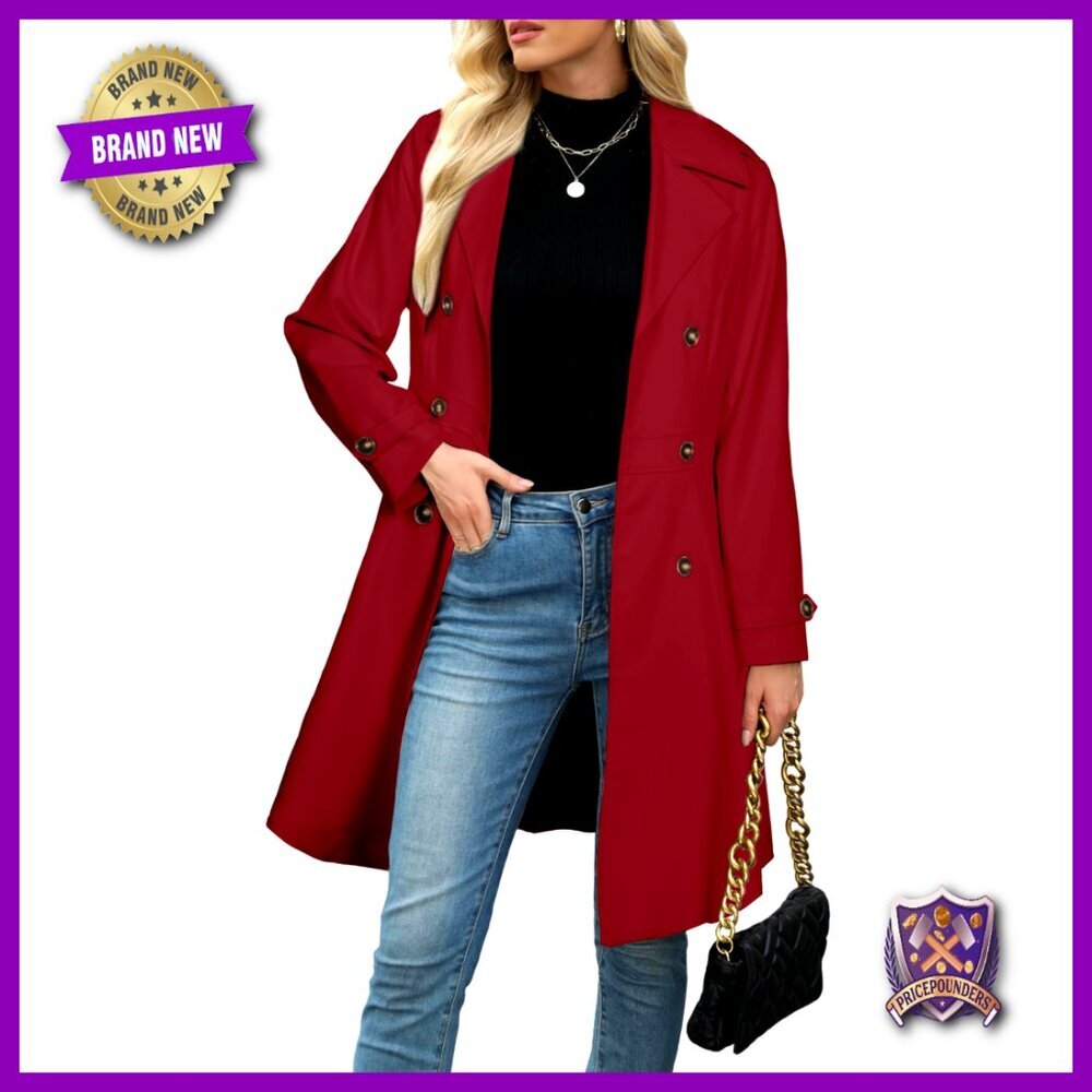 Elegant Double-Breasted Trench Coat Classic Tailored A-Line Fit Dressy Outerwear